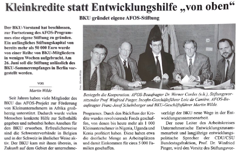 Die AFOS-Stiftung im BKU Journal